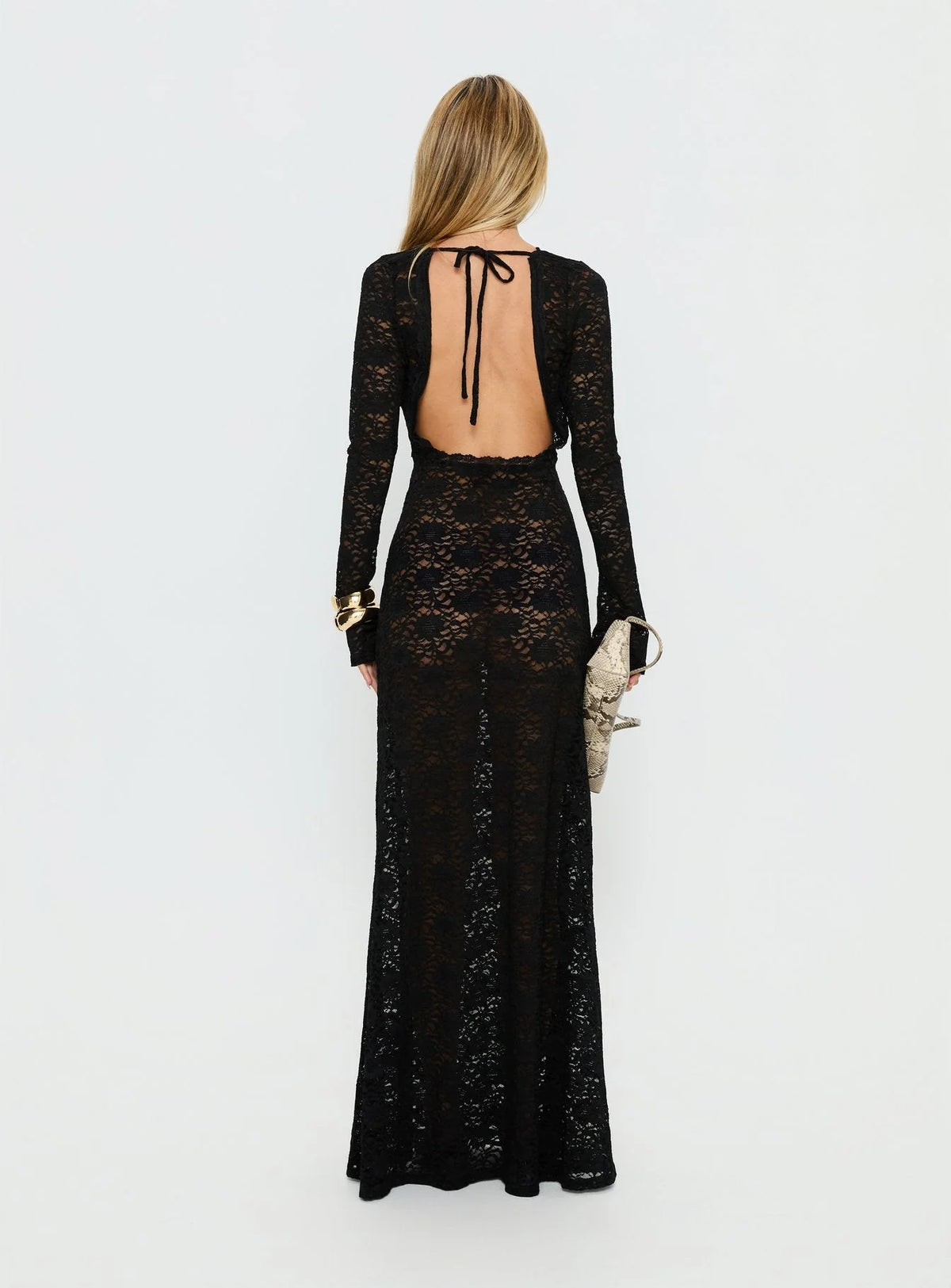 Delwyn Lace Backless Maxi Dress Black