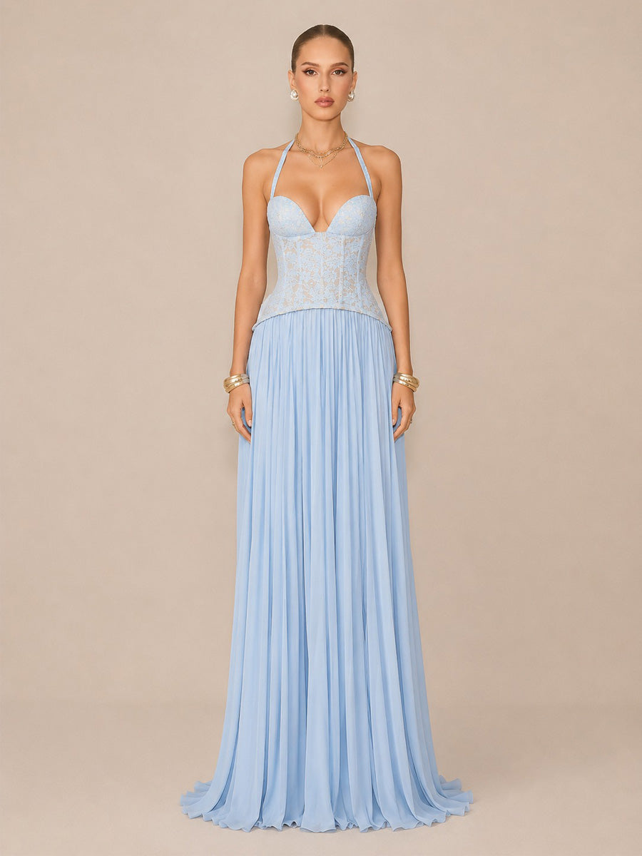 Kalina Ruched Halter-Neck Bodycon Maxi Dress
