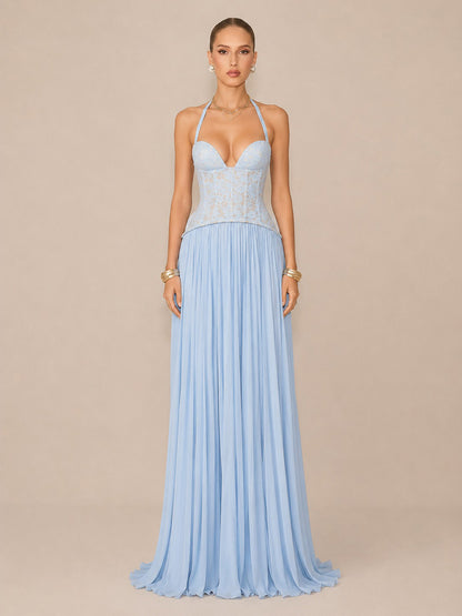 Kalina Ruched Halter-Neck Bodycon Maxi Dress