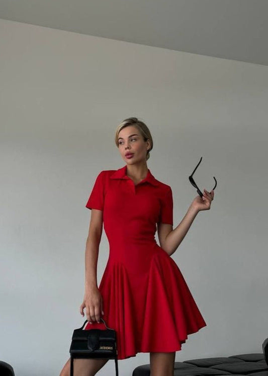 Polo Mini Dress Stretch Knit Pleated Skirt