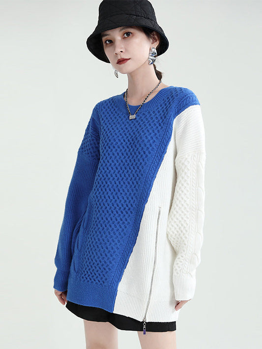Urban Loose Contrast Color Split-Joint Sweater Top