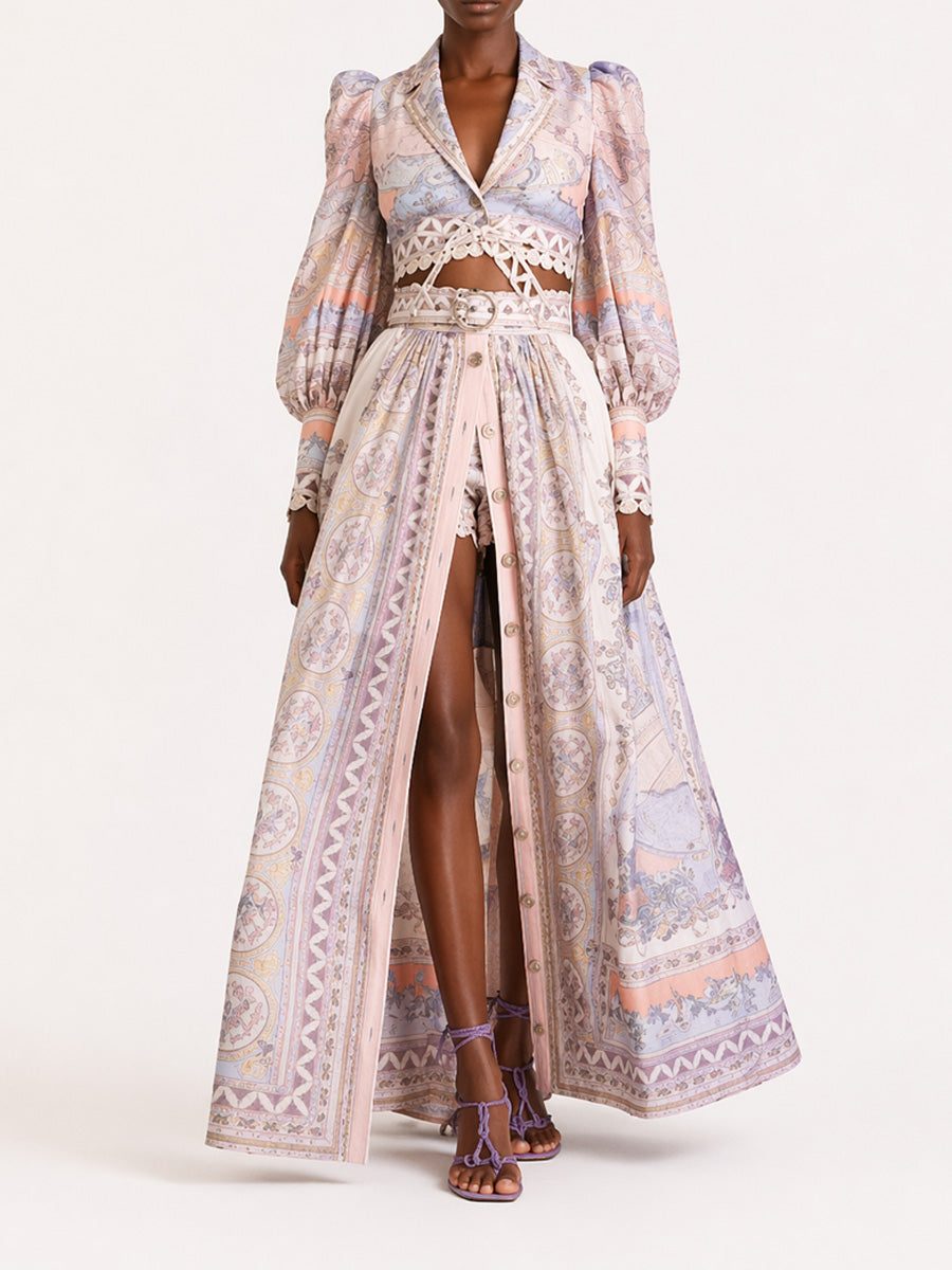 Natalie Long-Sleeve Printed Long Skirt Set