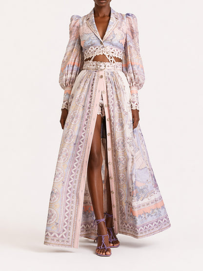 Natalie Long-Sleeve Printed Long Skirt Set