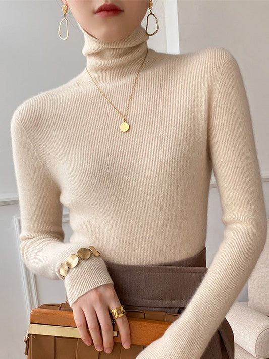 Simple Skinny Solid Color High-Neck Sweater Tops Pullovers