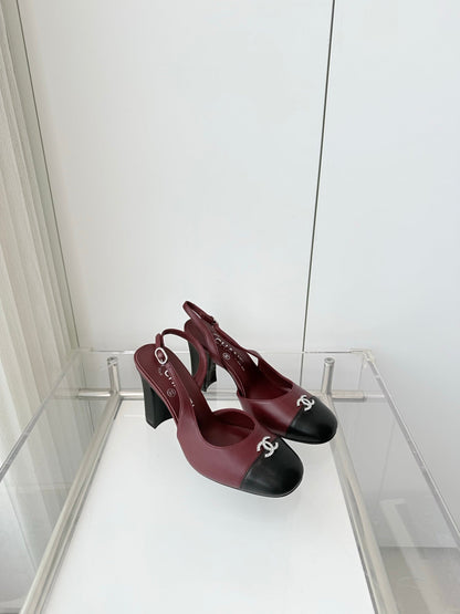 Chanel 26 High Heels Burgundy Black 90 in Lambskin 597386