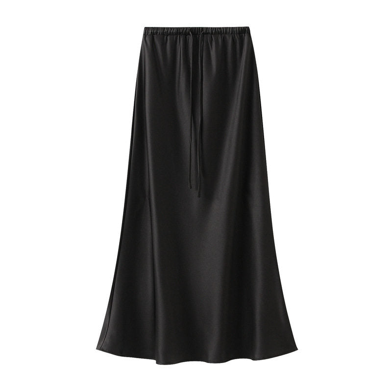 Elastic Waist Drawstring Mermaid Satin Skirt