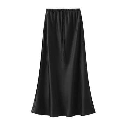 Elastic Waist Drawstring Mermaid Satin Skirt