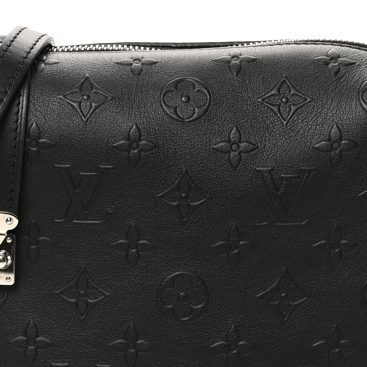 Calfskin Debossed Monogram Side Trunk Black