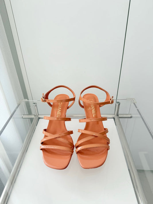 Chanel Cruise 26 Sandal 70mm Orange Lambskin 597355