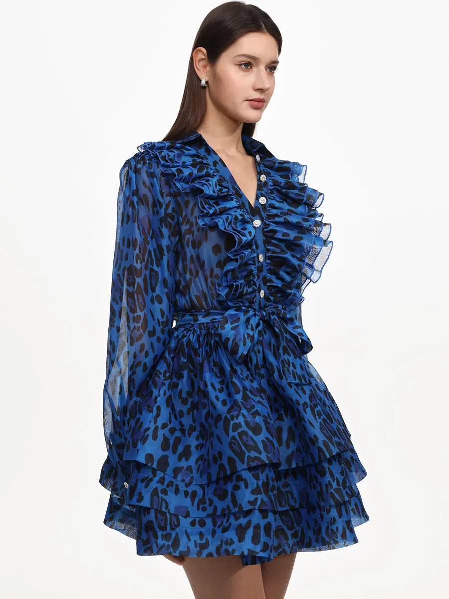 Halle Ruffle Leopard Print Woven Mini Dress