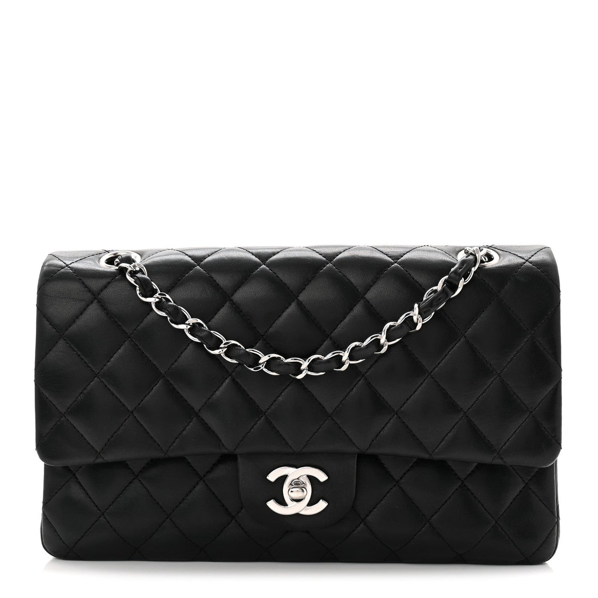 Lambskin Quilted Medium Double Flap Black