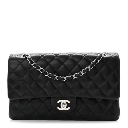 Lambskin Quilted Medium Double Flap Black
