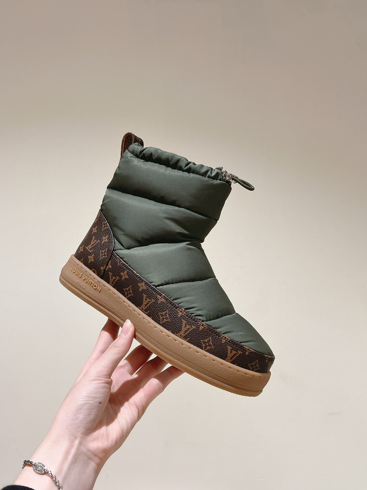 LV Cloud Ankle Boot Sneaker Olive Green Nylon Monogram Canvas