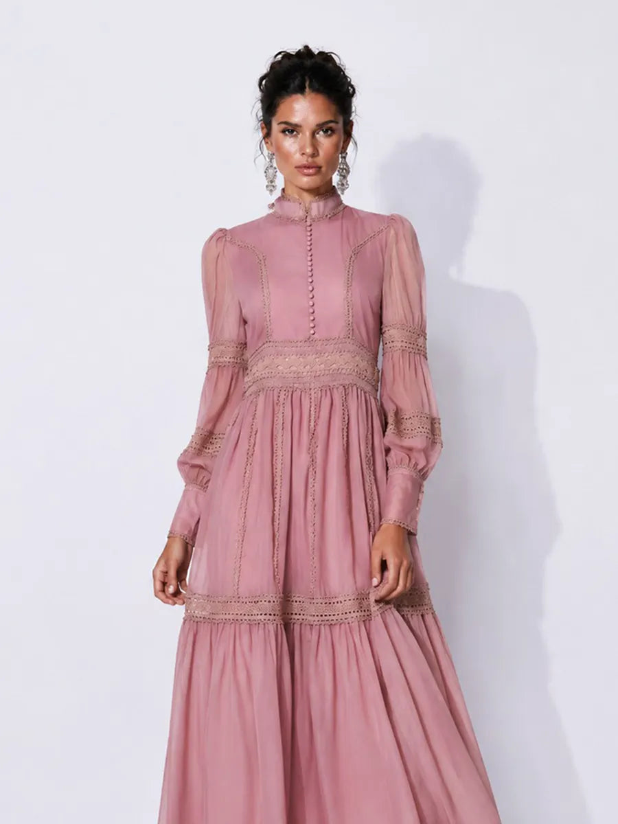 Catalina Organza Puff-Sleeve Maxi Dress