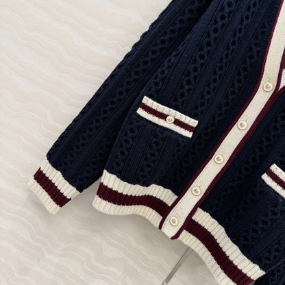 CC Spring 26 Cardigan White Brown Dark Blue Wool 342792
