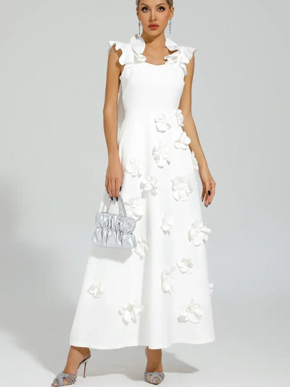 Elara Floral Applique Halter Maxi Dress