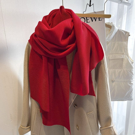 Solid Color Pleated Scarf