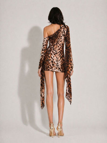 Luciana Leopard Print Mesh Mini Dress