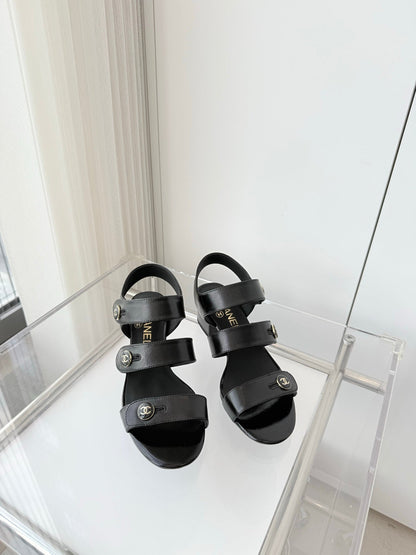Chanel 26 Turnlock 40 Black Sandal Heels in Lambskin 597403