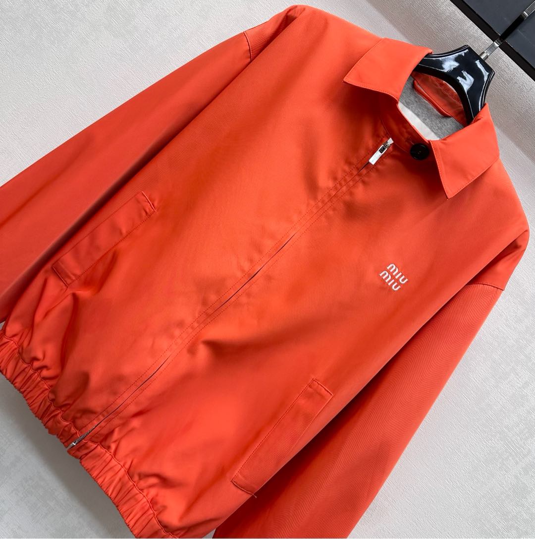 Miu Blouson Jacket Orange Twill Cotton 350413