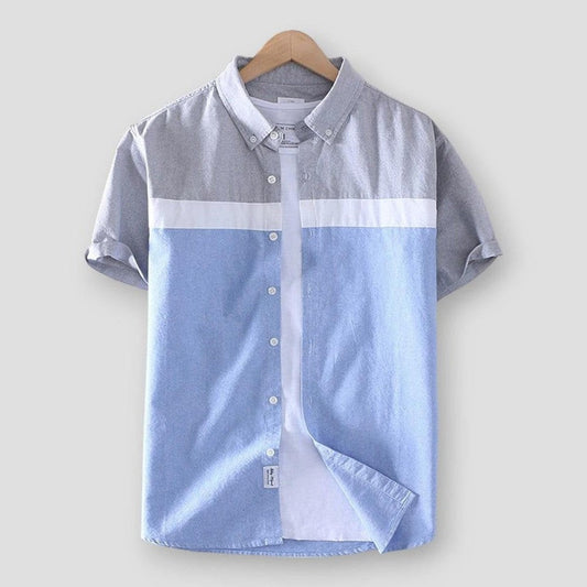 Maria: Schinteon Brand Men Summer 100% Cotton Shirt Oxford Short Sleeved Smart Casual Slim Patchwork Shirt Turn-Down Collar New