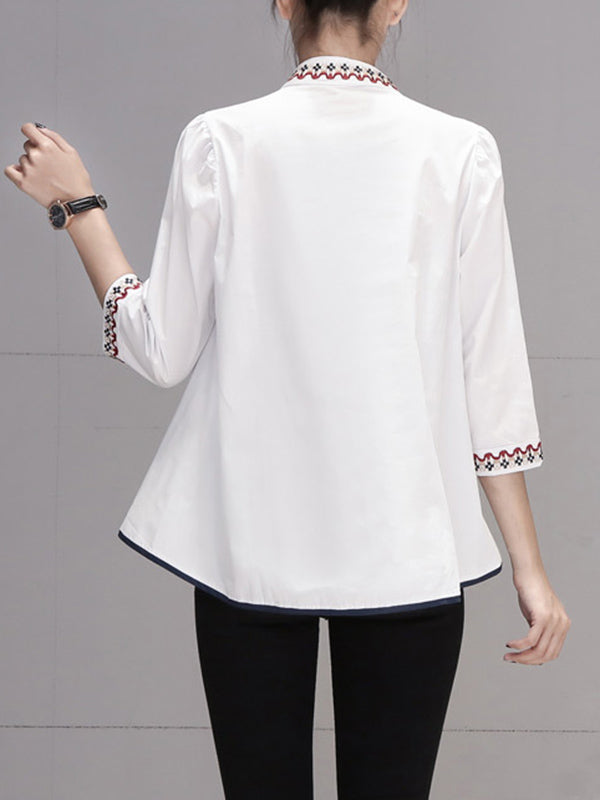 High-Low Loose Embroidered Multi-Colored Blouses&Shirts Tops