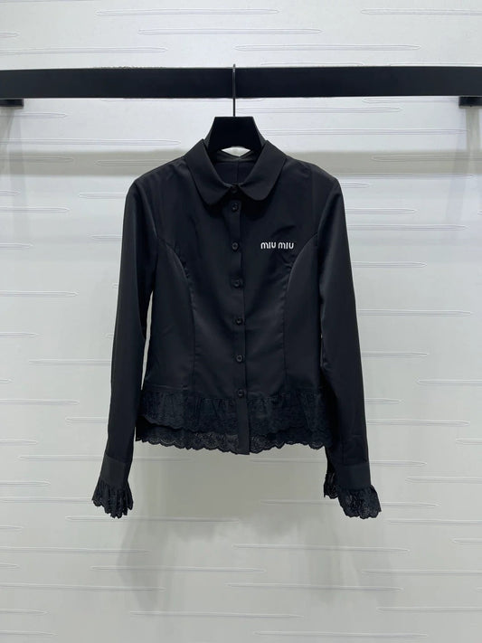 Miumiu 2026 Lace Embroidered Long-Sleeve Shirt Black and White Polyester 356380