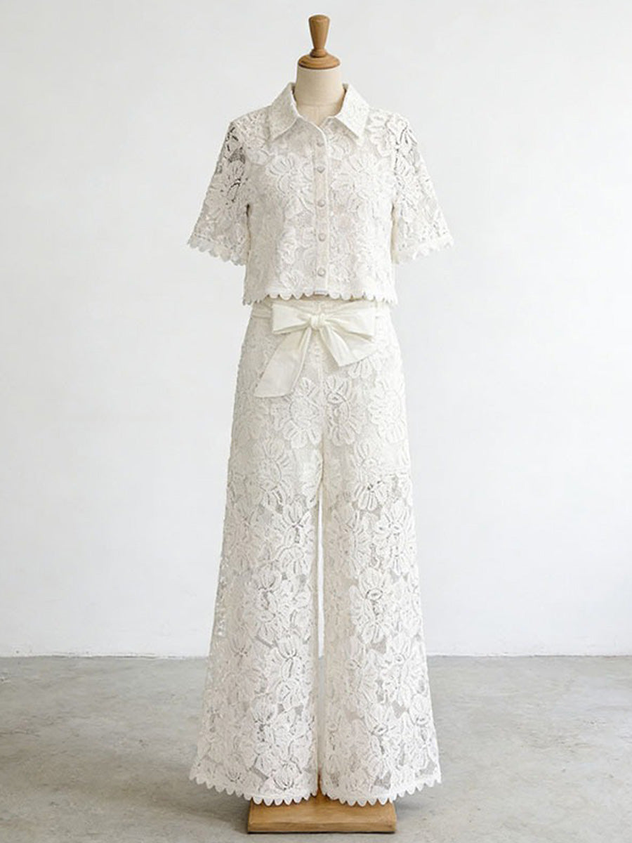 Celine Hollowed-Out Lace Two Piece Set