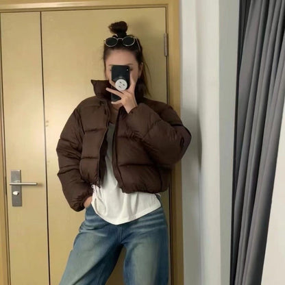 Solid Color Stand Collar Puffer Coat