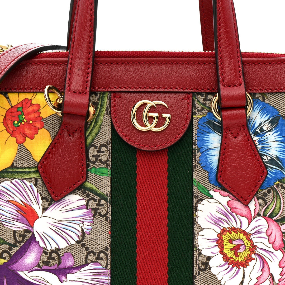 GG Supreme Monogram Flora Web Small Ophidia Tote Bag Red