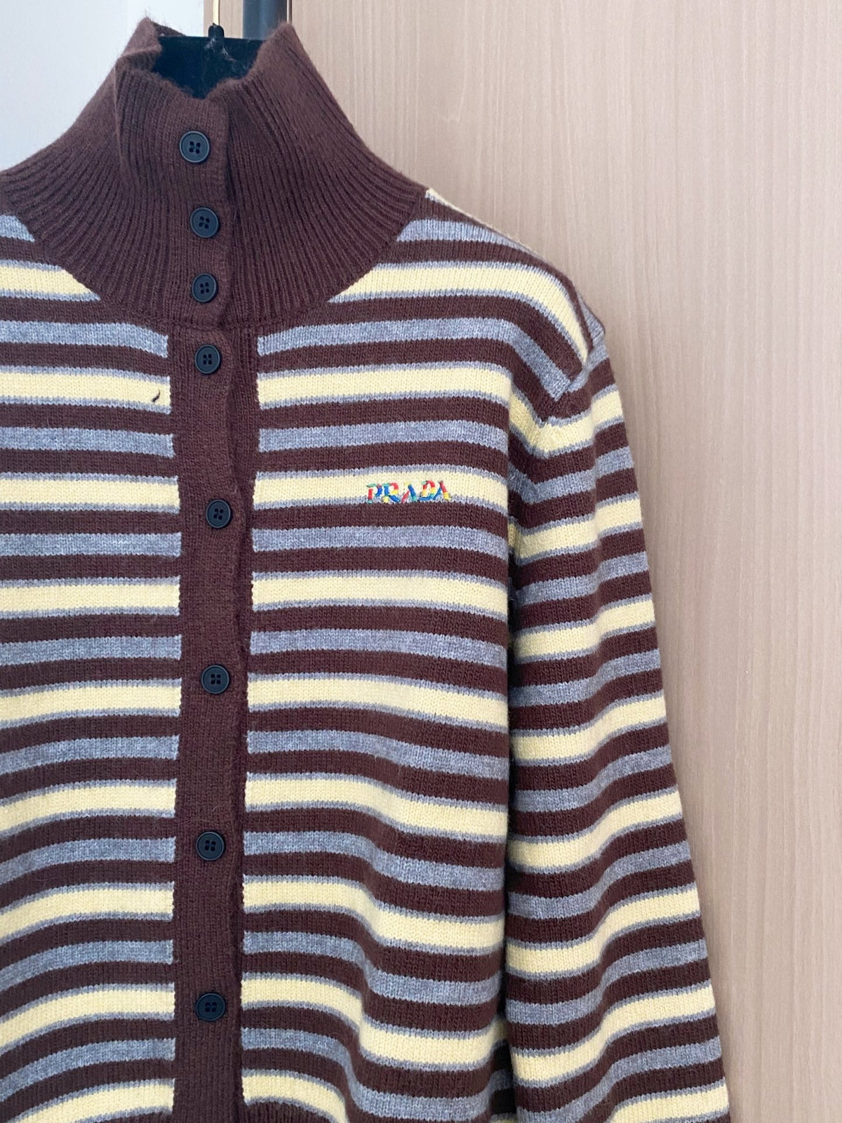 Prada 2025 Two-Tone Cardigan Brown and White Wool