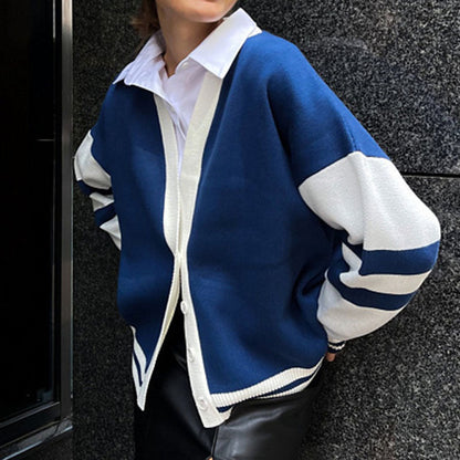 Trendy Color Contrast Striped Knit Cardigan
