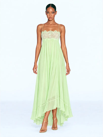 Katia Lace-Panelled Pleated Maxi Dress