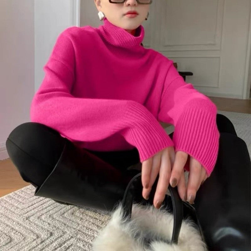 Solid Color High Neck Sweater