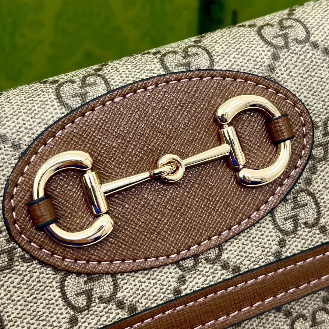 GUCCI Brown Saddle Buckle Handbag 19x10.5x3.5cm