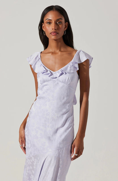 Freesia Jacquard Print Ruffle Midi Dress