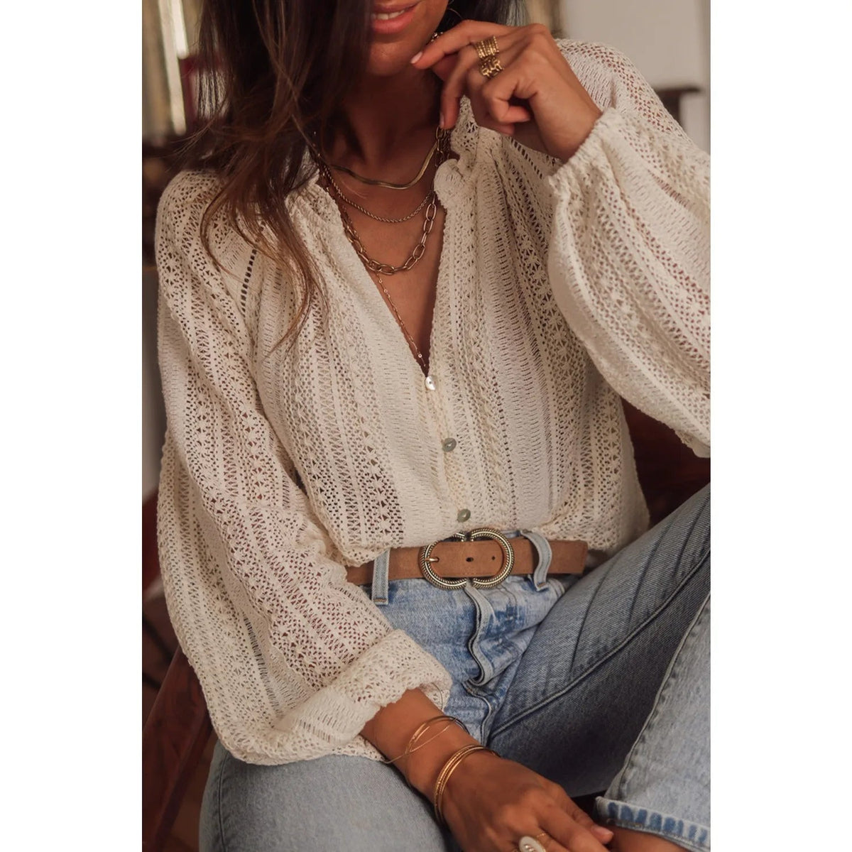 Vintage Long Sleeve Blouses Summer Casual Elegant Ladies Blusas Boho Beach Hollow Out Lace Blouse Shirt For Women Top