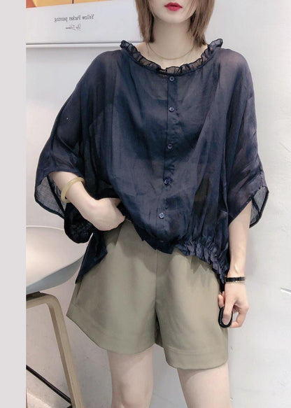 Purple Tops Ruffles Trim Half Sleeve Shirts Blouse Plus Size
