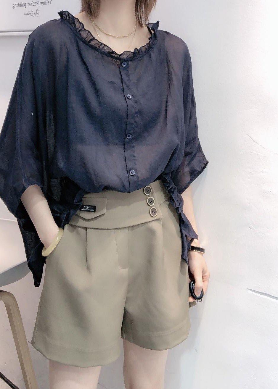 Purple Tops Ruffles Trim Half Sleeve Shirts Blouse Plus Size