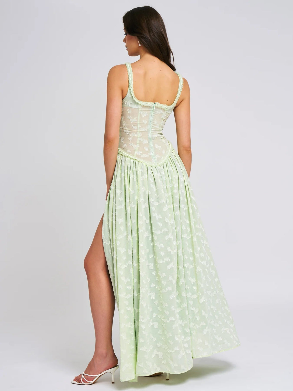 Lace Maxi Dress With Square Neckline And Slit