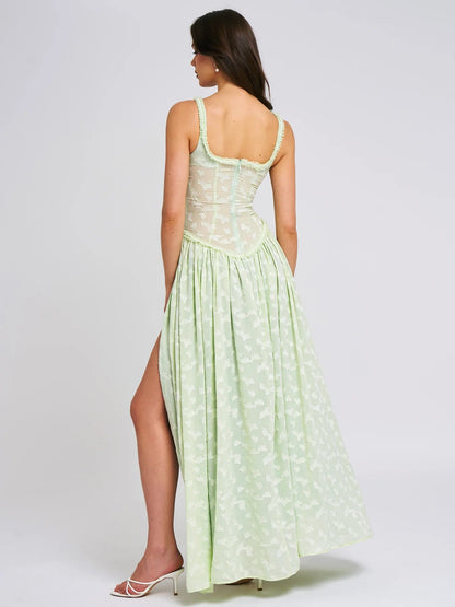 Lace Maxi Dress With Square Neckline And Slit