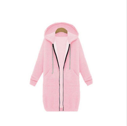 Autumn Winte Women Casual Long Zipper Hooded Jacket Hoodies Sweatshirt Vintage Plus Size 5Xl Pink Outwear Hoody Coat Clothing