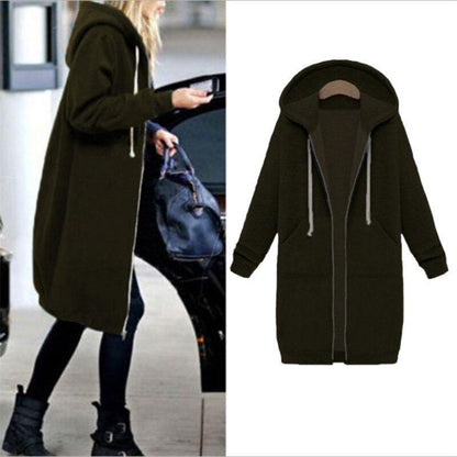 Autumn Winte Women Casual Long Zipper Hooded Jacket Hoodies Sweatshirt Vintage Plus Size 5Xl Pink Outwear Hoody Coat Clothing