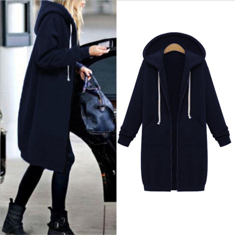 Autumn Winte Women Casual Long Zipper Hooded Jacket Hoodies Sweatshirt Vintage Plus Size 5Xl Pink Outwear Hoody Coat Clothing