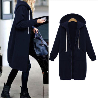 Autumn Winte Women Casual Long Zipper Hooded Jacket Hoodies Sweatshirt Vintage Plus Size 5Xl Pink Outwear Hoody Coat Clothing