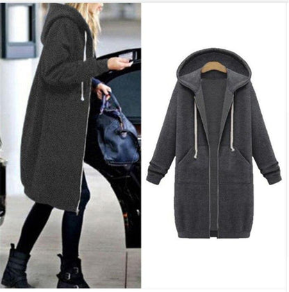 Autumn Winte Women Casual Long Zipper Hooded Jacket Hoodies Sweatshirt Vintage Plus Size 5Xl Pink Outwear Hoody Coat Clothing