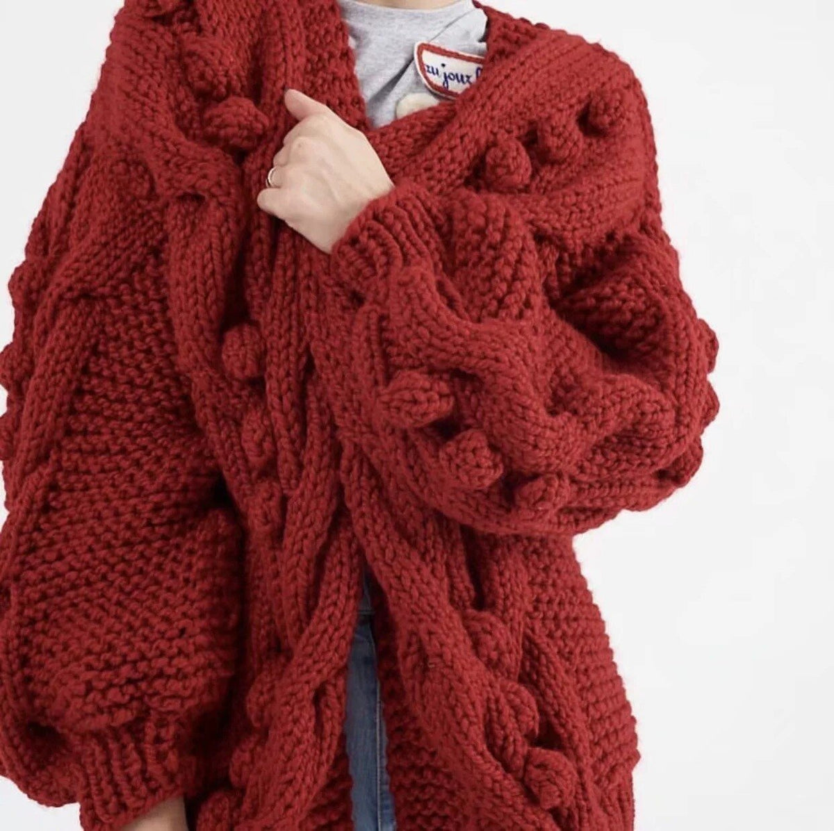 Autumn Winter  New European American Style Pure Hand-Woven Ball Big Hemp Sweater Fashion Sweater Women Cardigans  V-Neck