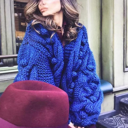 Autumn Winter  New European American Style Pure Hand-Woven Ball Big Hemp Sweater Fashion Sweater Women Cardigans  V-Neck