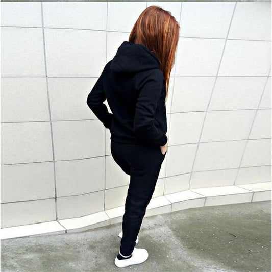 Autumn Winter Suit Casual  Women'S Suit Loose Patchwork Hoodies And Long Pants 2 Pcs  Lantern Sleeve Big Size Female Sets