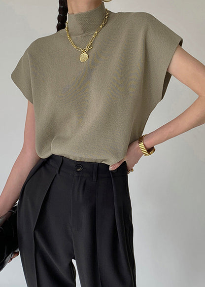 Mock Neck Knit Top Sleeveless Black Soft Knit